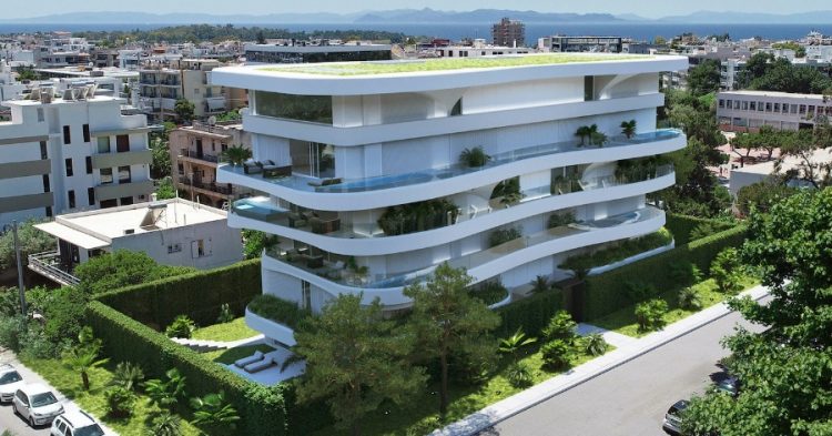 Πολυτελής πολυκατοικία στη Γλυφάδα έχει πισίνα σε κάθε μπαλκόνι και τα διαμερίσματα μοιάζουν με μικρές βίλες