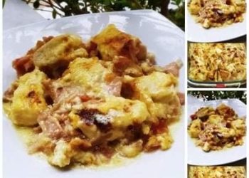 Φιλέτο κοτόπουλο στο φούρνο με μπέικον κρεμμύδι και κρέμα γάλακτος