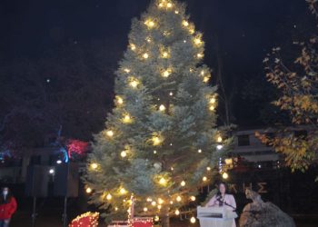 Φωταγωγήθηκε το Χριστουγεννιάτικο δένδρο στην Πύλη