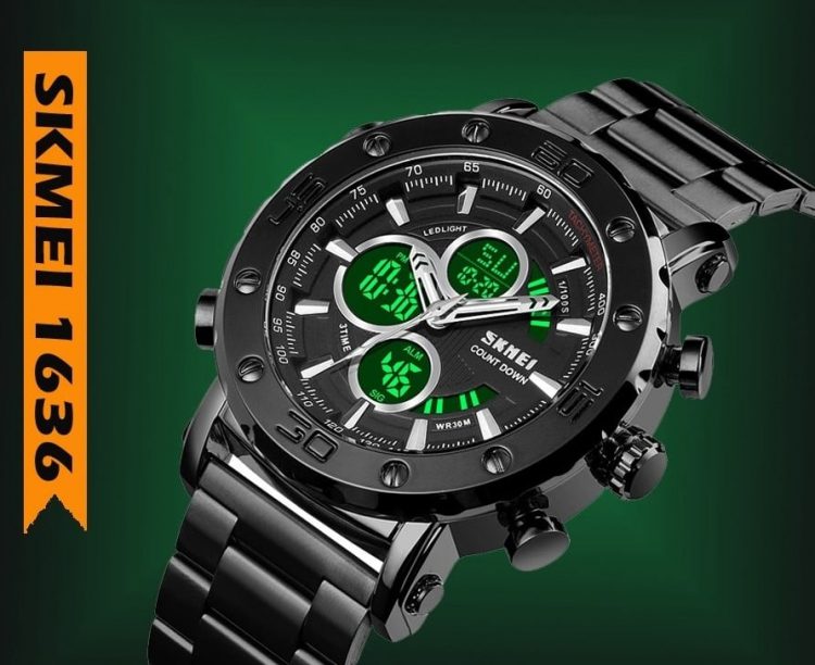 Skmei 1636 Dual Time, Αδιάβροχο (Μαύρο και Μπρονζέ)-SUPER ΤΙΜΗ 24,90 ..!!!