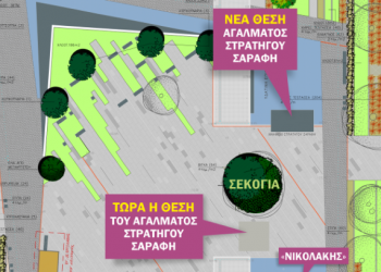 Παπαστεργίου: Παραμένει στην πλατεία, μετακινείται ελάχιστα το άγαλμα του Στρατηγού Σαράφη