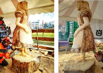 Μια Αλίκη φτιαγμένη από ξύλο από τα καμένα της Εύβοιας στον Μύλο των Ξωτικών