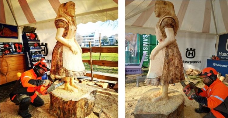 Μια Αλίκη φτιαγμένη από ξύλο από τα καμένα της Εύβοιας στον Μύλο των Ξωτικών
