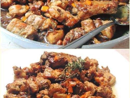 Χοιρινή τηγανιά με πορτοκάλι και κρεμμύδι