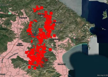 Πύρινο μέτωπο 30 χιλιομέτρων στη βορειοανατολική Αττική – Σοκάρει ο χάρτης της NASA