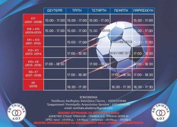 Από την Δευτέρα οι εγγραφές στις ακαδημίες του ΑΟ Τρίκαλα