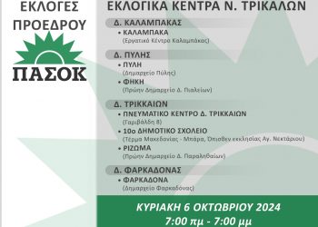 Εκλογές προέδρου ΠΑΣΟΚ – Εκλογικά Κέντρα Νομού Τρικάλων