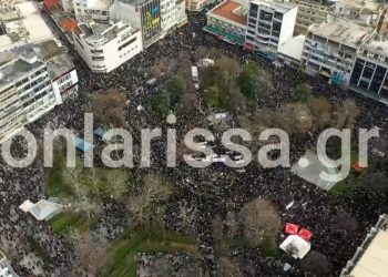 Δείτε βίντεο από ψηλά: Η μεγαλειώδης συγκέντρωση της Λάρισας για τα Τέμπη – Πάνω από 28.000 η εκτίμηση της αστυνομίας