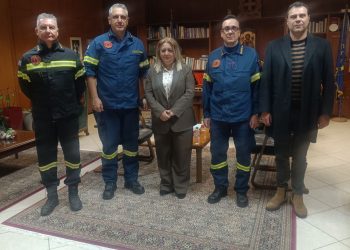 Συνάντηση Αντιπεριφερειάρχη Π.Ε. Τρικάλων Χρύσας Ντιντή με τον νέο Περιφερειακό Διοικητή Π.Υ. Θεσσαλίας, Αρχιπύραρχο Αναστάσιο Καρατζά