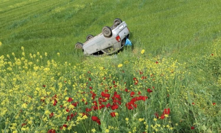 Αυτοκίνητο τούμπαρε στην Π.Ε.Ο. Λάρισας – Φαρσάλων: “Άγιο” είχε ο οδηγός (ΕΙΚΟΝΕΣ)