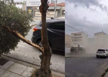 Δείτε βίντεο και φωτογραφίες: Δυνατός αέρας σαρώνει την πόλη της Λάρισας