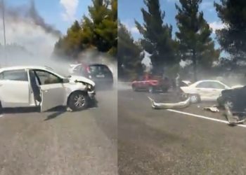 Δείτε βίντεο: Καραμπόλα αυτοκινήτων μετά από σύγκρουση με όχημα της Πυροσβεστικής – Δύο τραυματίες
