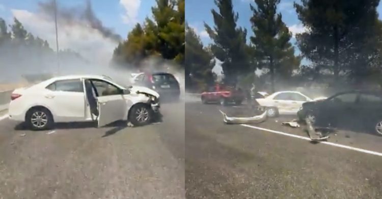 Δείτε βίντεο: Καραμπόλα αυτοκινήτων μετά από σύγκρουση με όχημα της Πυροσβεστικής – Δύο τραυματίες
