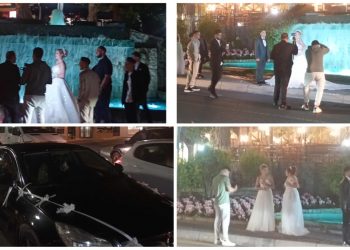 Ρομαντικό σκηνικό αγάπης στην Καλαμπάκα – Τριπλή φωτογράφιση γάμου στο σιντριβάνι