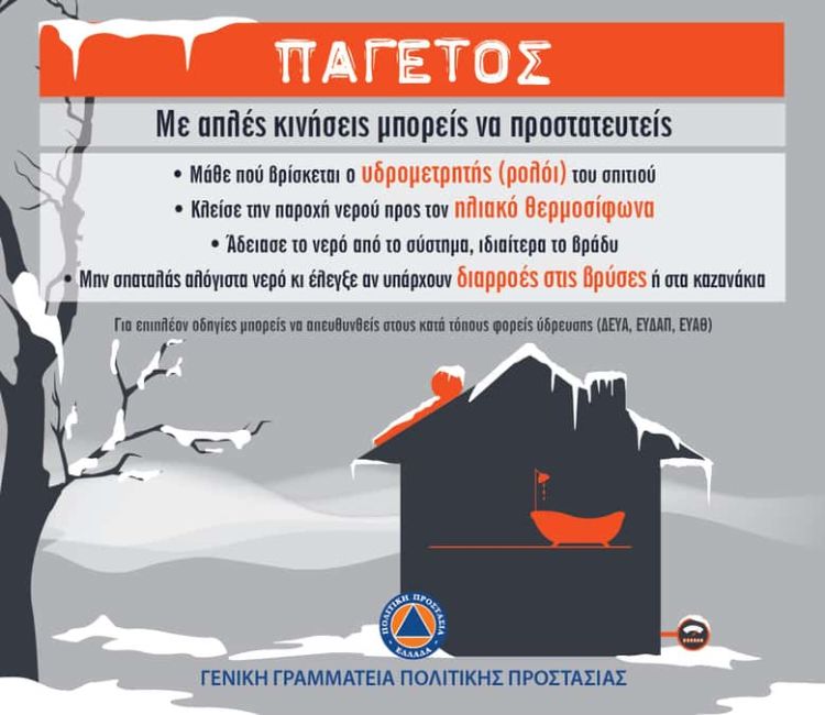 Ιδιαίτερη προσοχή συστήνει η ΔΕΥΑΤ για τον παγετό των επόμενων ημερών