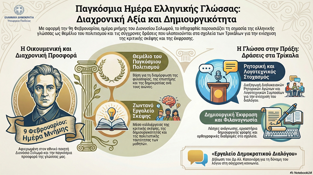 Μήνυμα του Διευθυντή Δευτεροβάθμιας Εκπαίδευσης Τρικάλων Α. Καπανιάρη για την Παγκόσμια Ημέρα Ελληνικής Γλώσσας