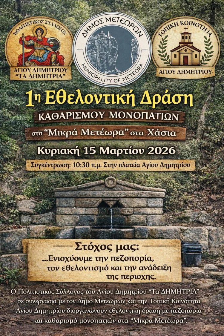 1η Εθελοντική Δράση καθαρισμού μονοπατιών στα «Μικρά Μετέωρα» των Χασίων