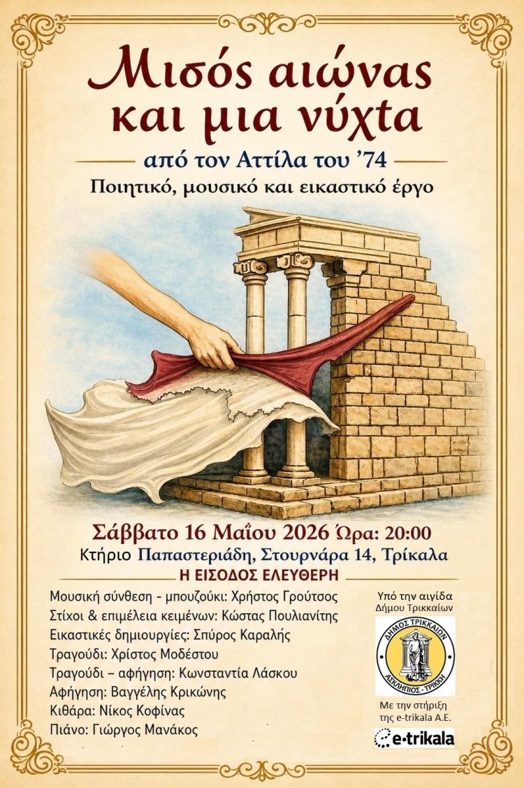 «Μισός αιώνας και μια νύχτα»: Τρεις μορφές έκφρασης για την Κύπρο του 1974, σε παράσταση τρικαλινών