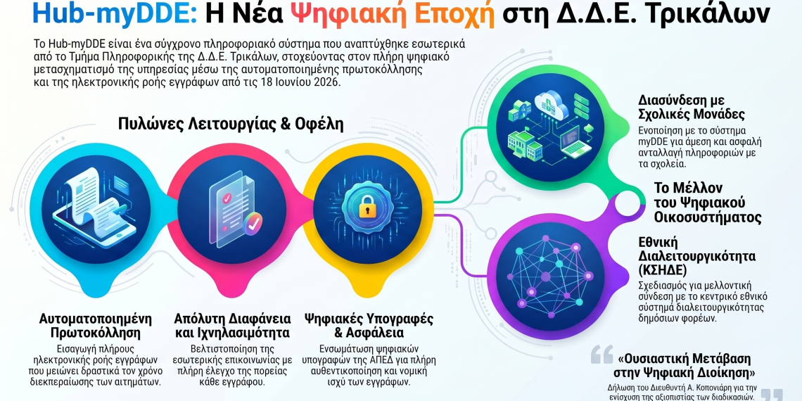 Έναρξη παραγωγικής λειτουργίας του συστήματος Hub-myDDE στη Δ.Δ.Ε. Τρικάλων